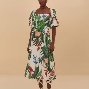 Farm Rio NWT- Off-White Midnight Macaw Fiesta Midi Dress. XS.